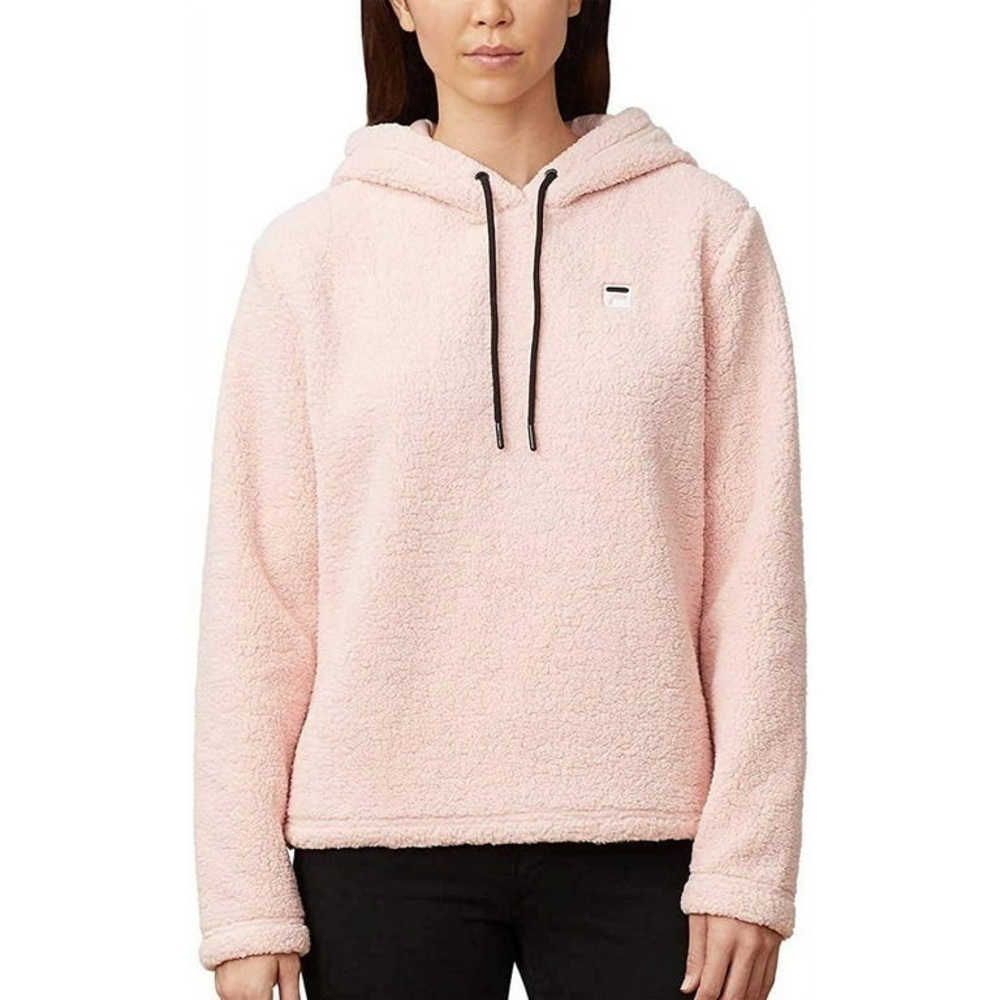 Fila Womens Josephine Teddy Sherpa Cropped Pink Hoodie Pullover Size M